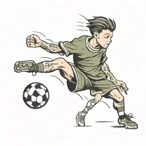 A Boy On A Soccer Field With Two Hands Fist Pumping
