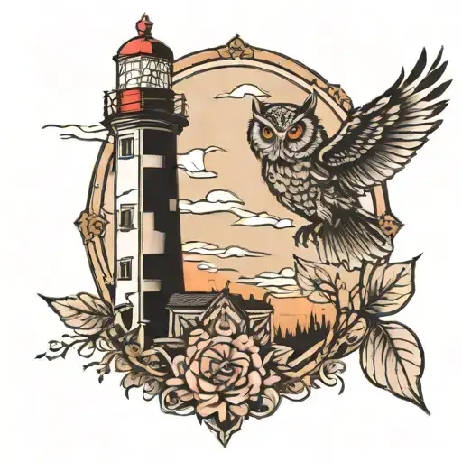 Lighthouse With Owl In Background Black