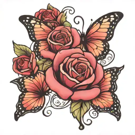 Rose With Cursive Name And Butterflies