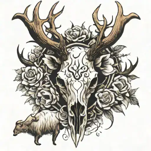 Elk Skull With Antlers Turning Into Different Animals At The Tips