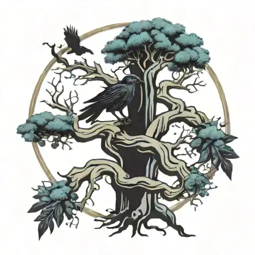 Yggdrasil Tree With Two Ravens