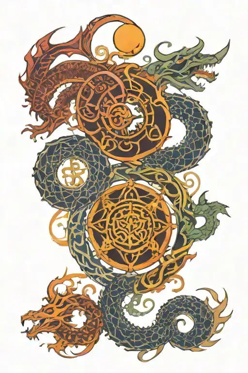 Detailed Chakra Symbols With Double Dragons Intertwined
