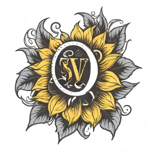 Sunflower With The Initials Qv And Sv