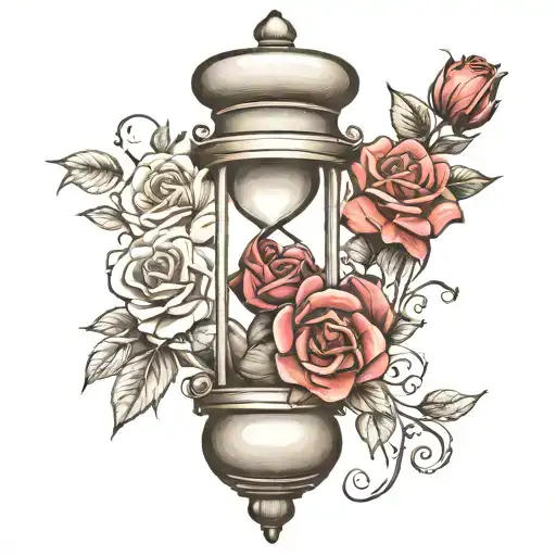 Hour Glass With Rose Surrounded