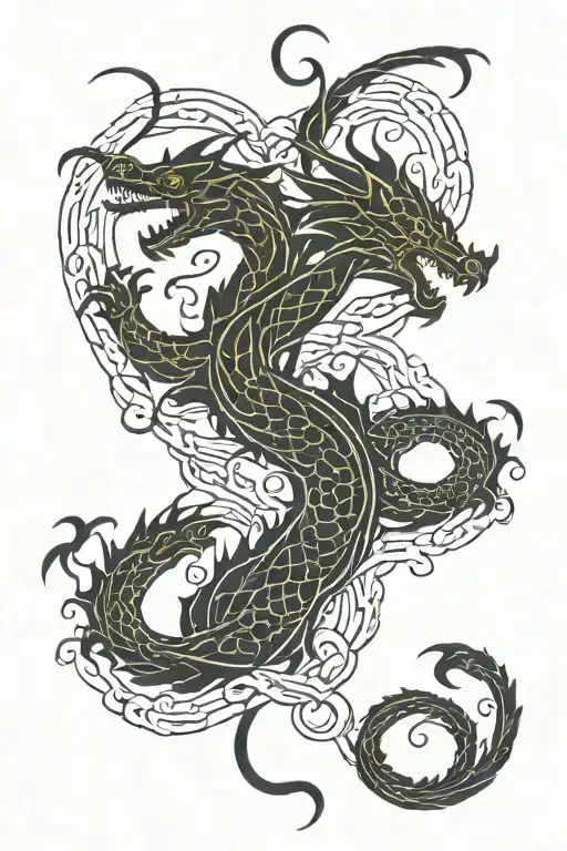 4 Dragon Silhouette Intertwined