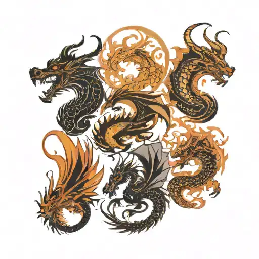 4 Dragon Silhouettes