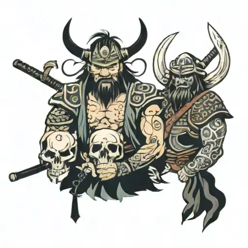 Samurai And Viking With Skulls