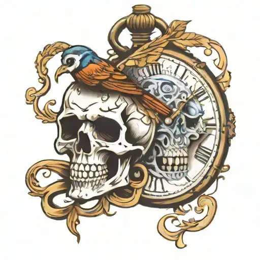 Skull Pocket Watch Magpie