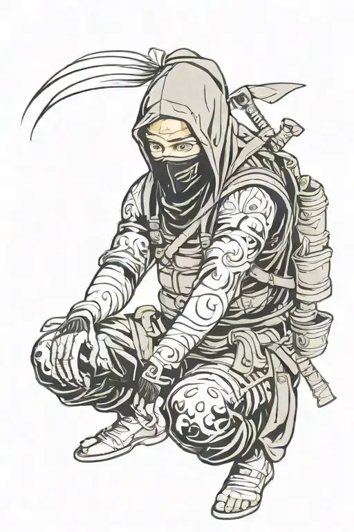 Ninja In Black Overalls With Mask