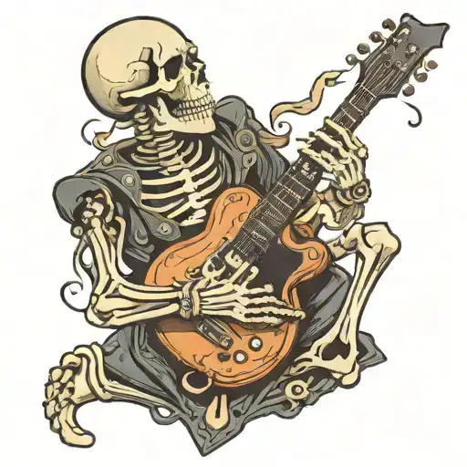 A Skeleton Playing Guitar And Has Elements Of Metal