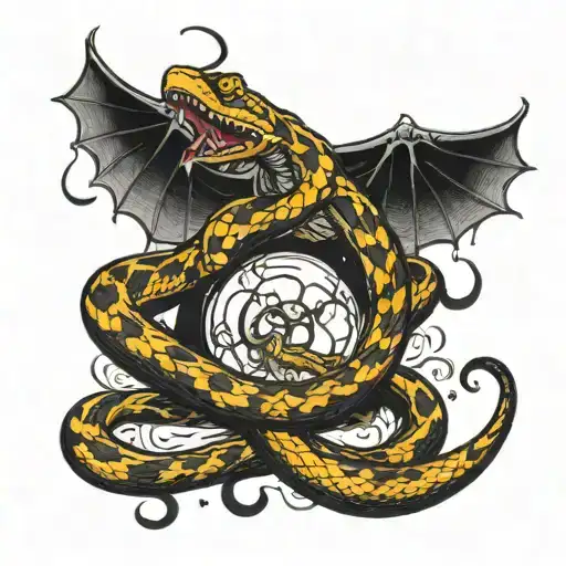 Snake Coiling Up The Moon And Chasing A Spider Off The Moon