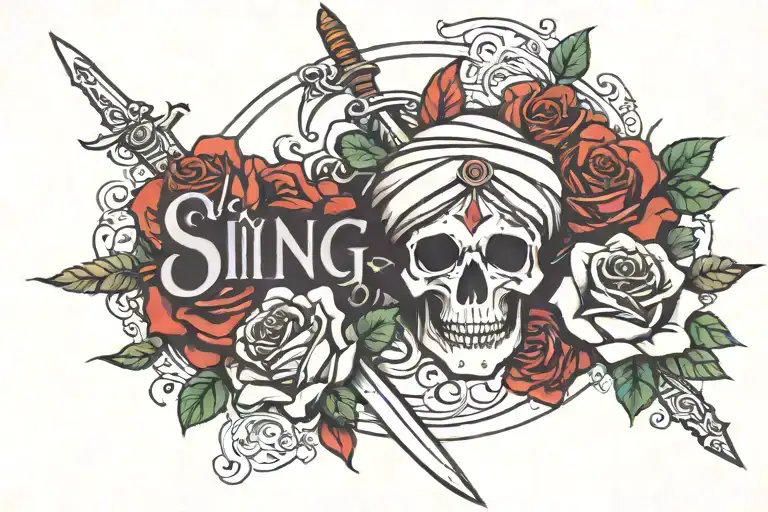 The Name Singh With Two Swords Before And A Rose After