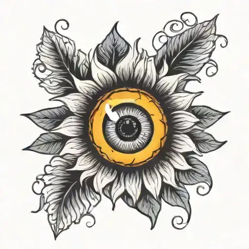 Eye Symbol Surrounded Sunflower Blooming