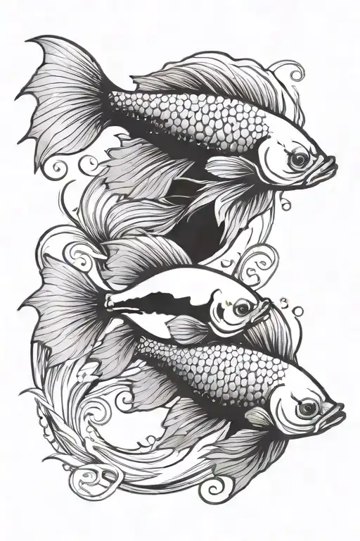 Black And White Betta Fish Swimming Together Ying Yang
