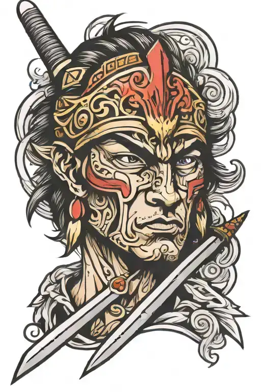 Warrior Face Wielding A Sword