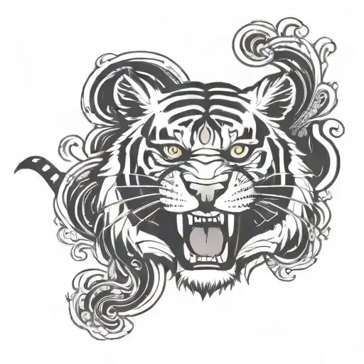 Tiger Face Roaring Black