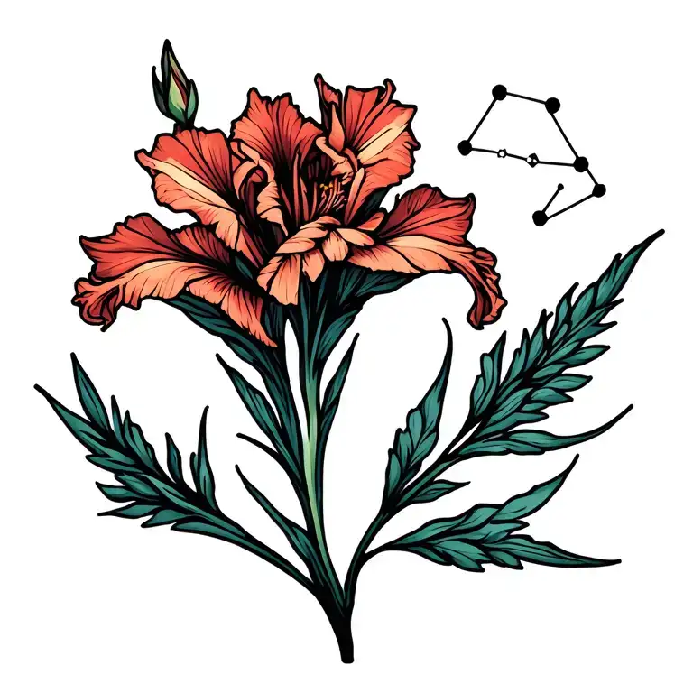 Gladiolus Flower With Leo Constellation