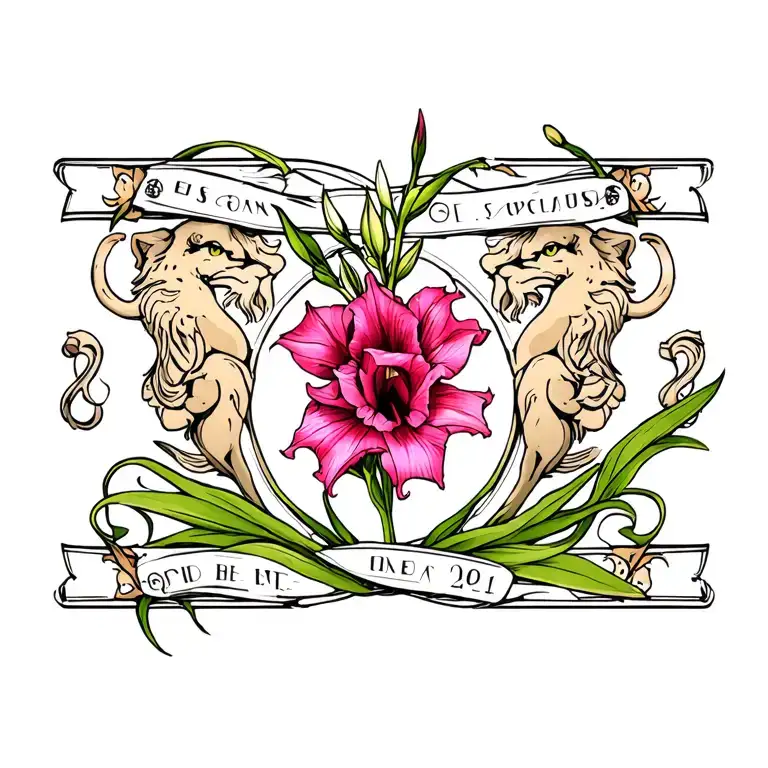 Gladiolus Flower With Leo Signs Combined