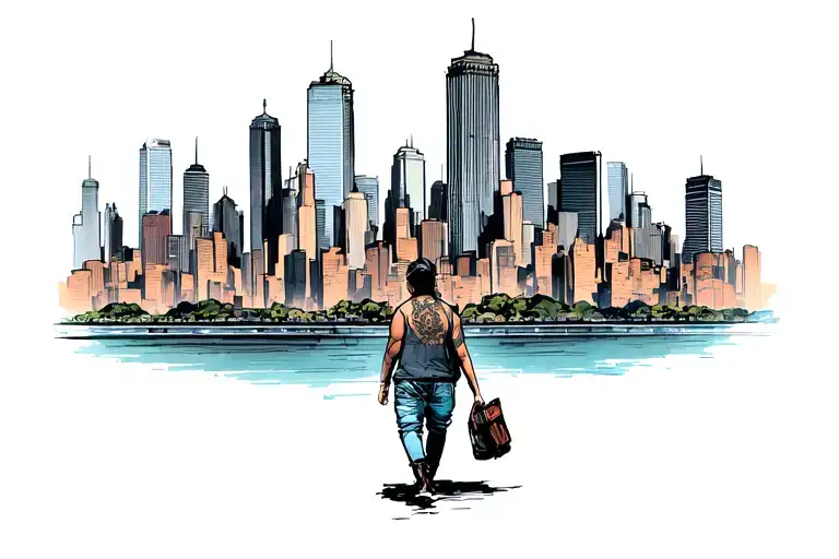 Walking In The City Skyline In The Background