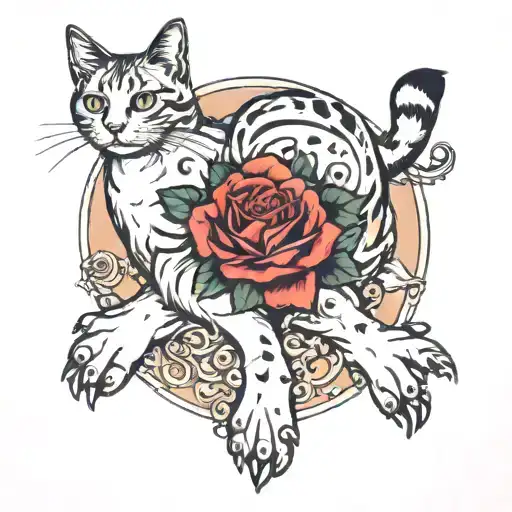 Cat Feet With Haert On A Woman's Belly Above Venus