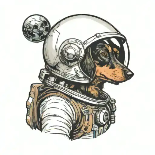 Dachshund Head In Astronaut Helmet Surrounded