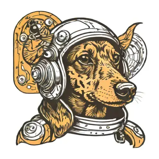 Dachshund Head In Astronaut Helmet Abstract Design