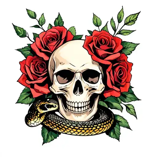 Skull And Roses With Snake