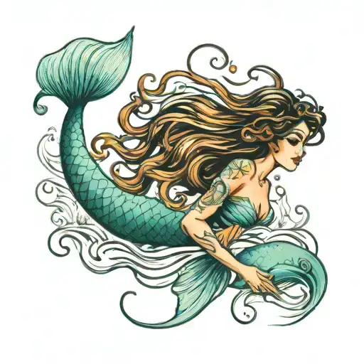 Mermaid Swimming Up Long Hair
