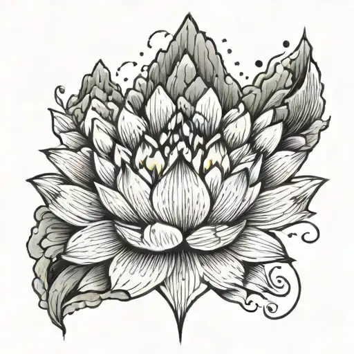 Lotus Flower Transitioning Into Mountain Peaks