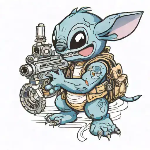 Stitch Holding A Machine Gun