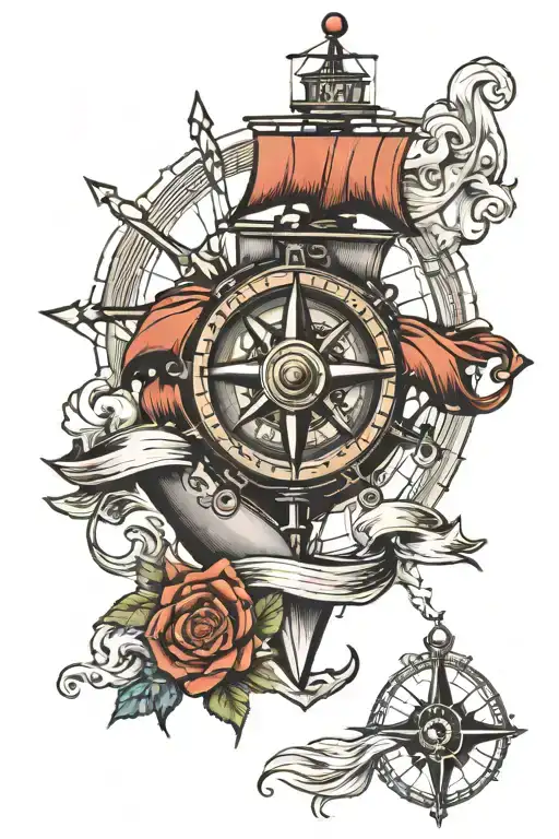 Naval Ship With Compass And Cross Memorial