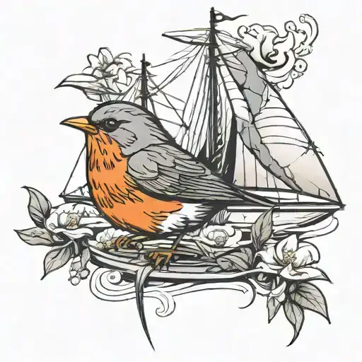Robin Bird And Sail Boat