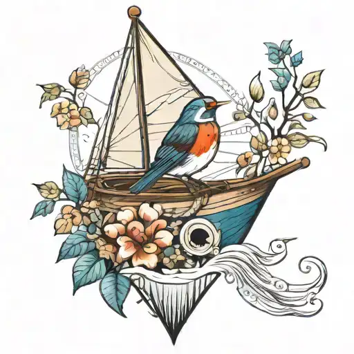 Sail Boat And Robin Bird