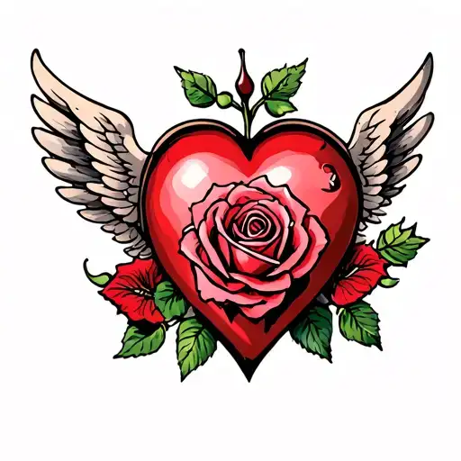 Heart With Rose And Wings
