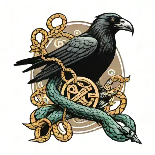 Crow With Rod Of Asclepius And A Snake Intertwined