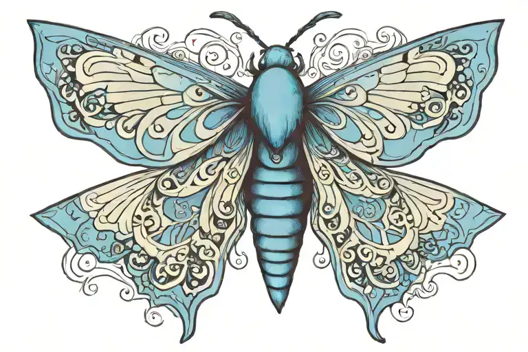 Blue Moth With Inner Design Showcasing Repetitive Design