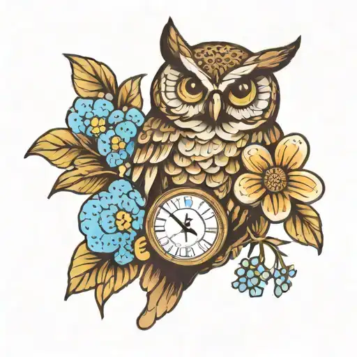 Owl And Coin With A Forget Me Not Flower Blooming