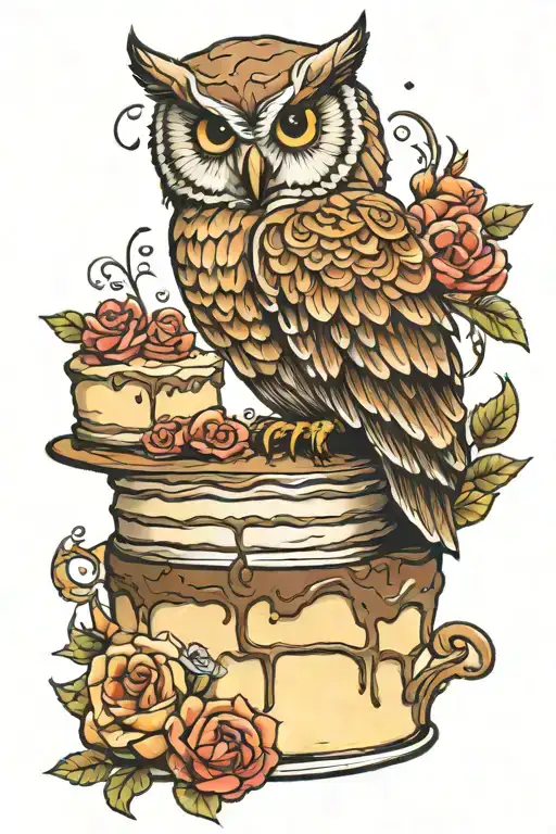 Owl Perched On Top Of Cake