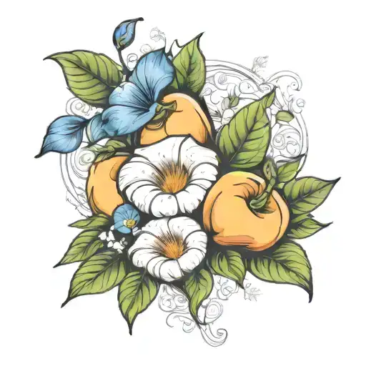 Morning Glory Flowers Wrapping Around A Peach Tree