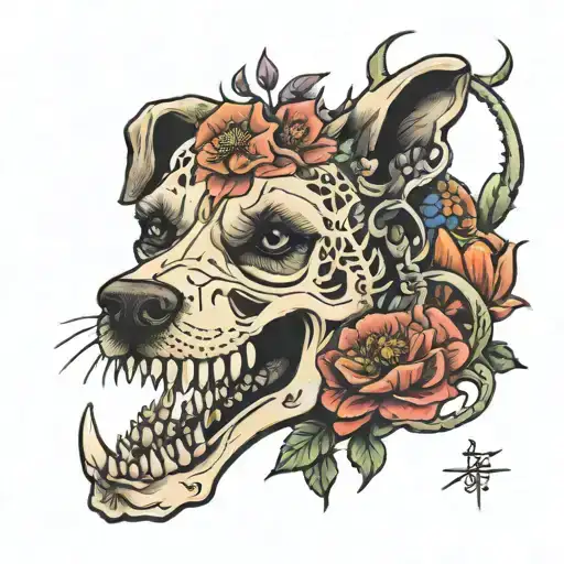 Flowers Around A Dog Skeleton