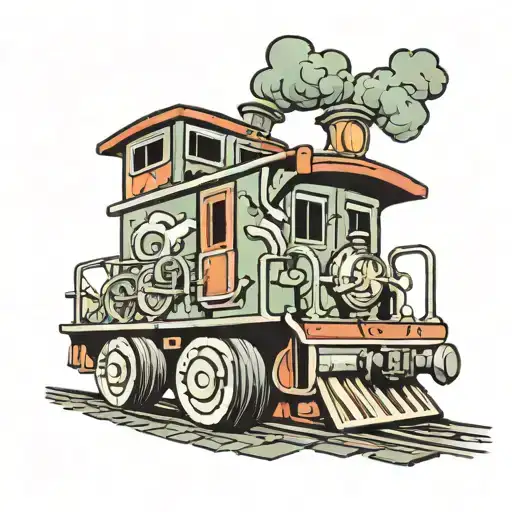 Cartoon Train Caboose On Tracks Leading