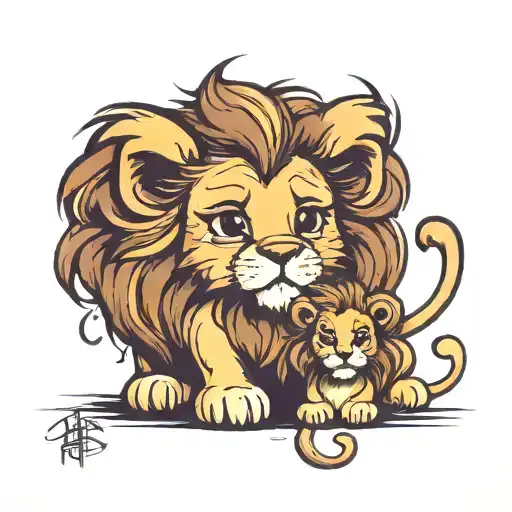 Sad Lion With A Happy Little Girl