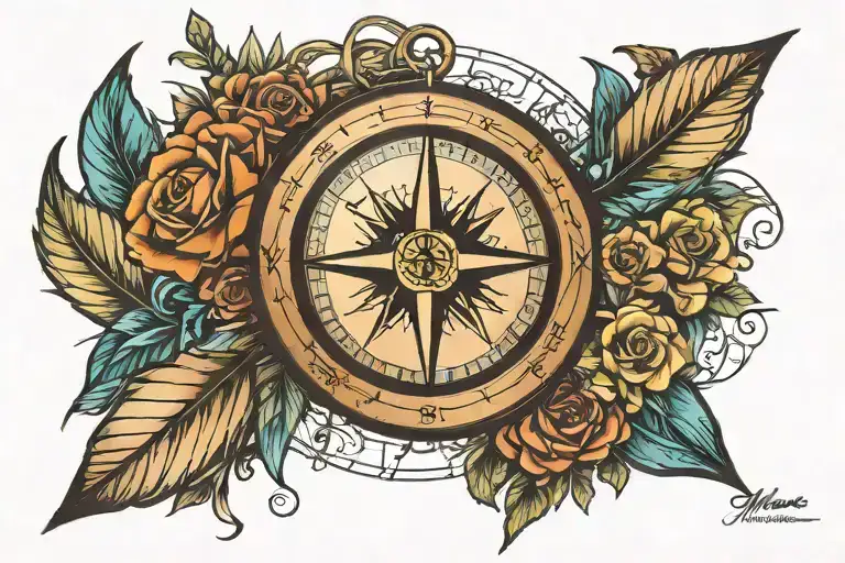 Compass Arrow On Fore Arm Tattoo With Nevula In The Bacground No Circles