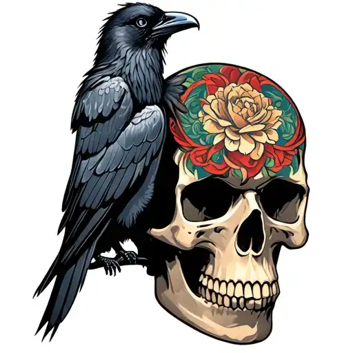 Demonic Raven Perched On A Skull