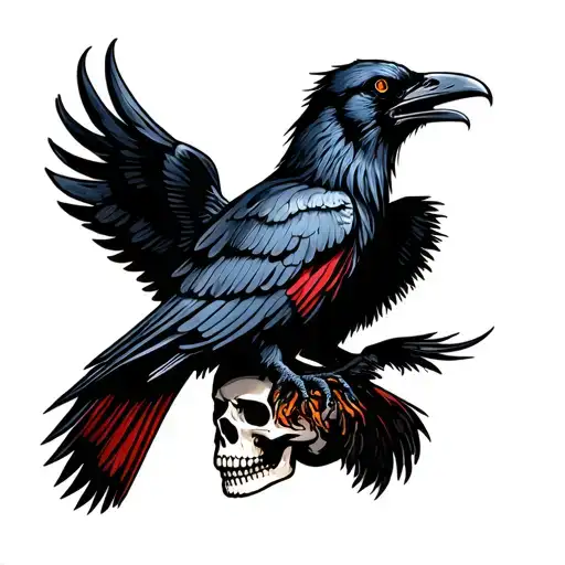 Demonic Raven Perched On A Skull