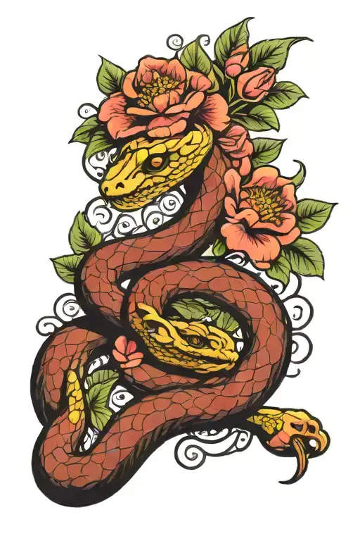 Snake And Flowers