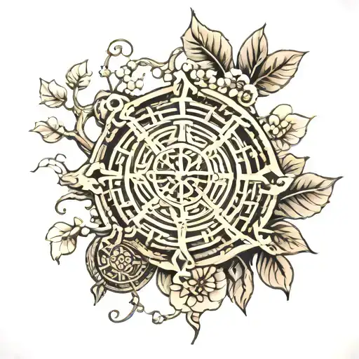 Bodhi Tree And Dharma Wheel Intertwined