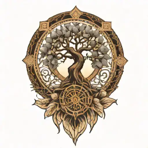 Bodhi Tree And Dharma Wheel
