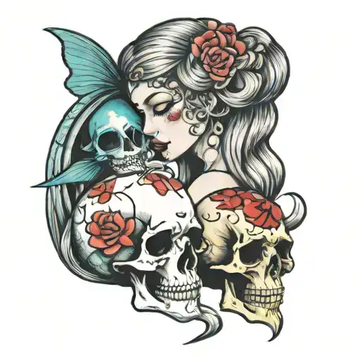 Mermaid Kissing Skull