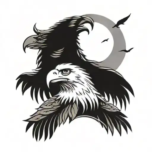 Native American Eagle And Wolf Howling At The Moon